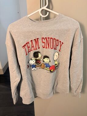 Peanuts Gray Crewneck Sweatshirt with Red Team Snoopy Embroidery
